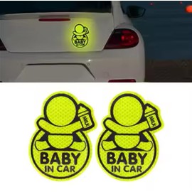 2pc baby on board sign for Car Safety 10.2 cm X 4.2cm Vinyl Car Sticker for Windows Bumper Trunk Waterproof Reflective Exterior Car Accessories high Visibility in night baby Car holiday essentials