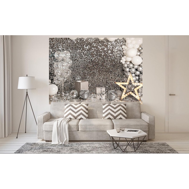 AIIKES 8x6FT Silver Flash Wall Backdrop Silver Sequins Disco Photography
