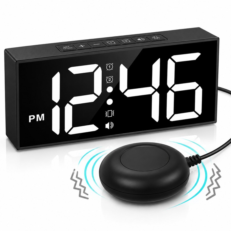 Vibrating Alarm Clock for Heavy Sleepers – Large LED Display