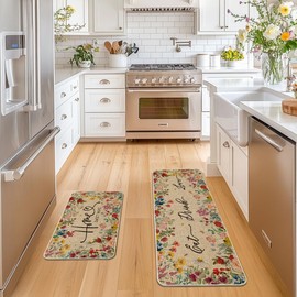 Artoid Mode Vintage Butterfly Flowers Spring Kitchen Mats Set of 2, Summer Home Decor Low-Profile Kitchen Rugs for Floor - 17x29 and 17x47 Inch