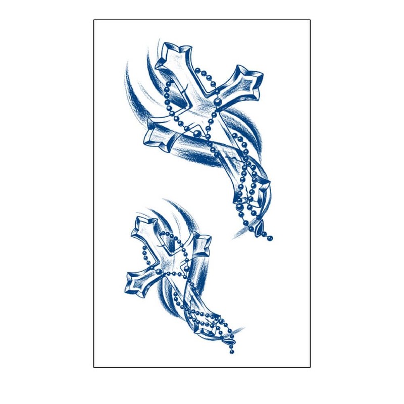2 Blätter Temporary Kreuz mit Rosenkranz Tattoo Semi-permanente Tattoos Langhaltende
