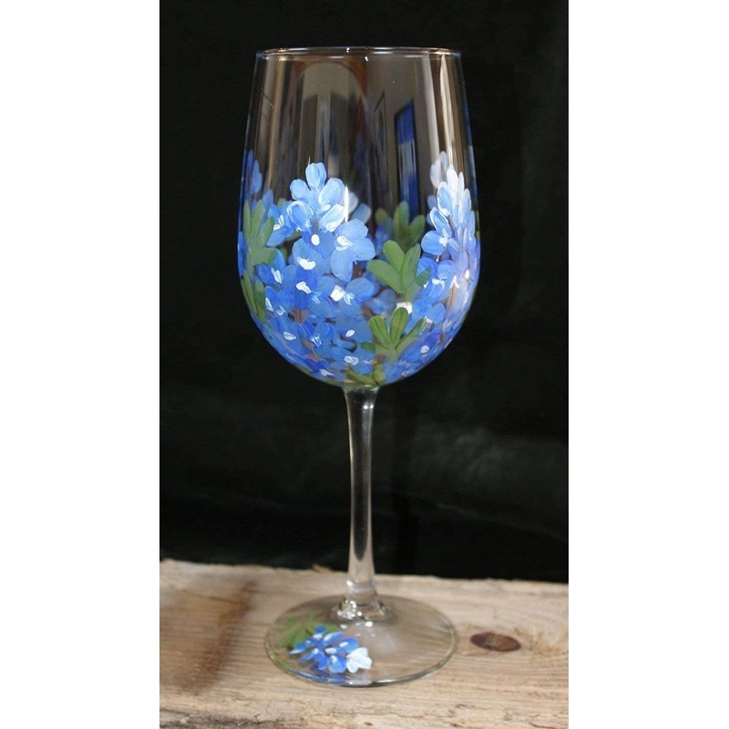 Hand Painted Wine Glasses - Bluebonnets (Set of 2)