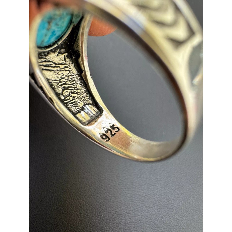 HarlemBling Blue Genuine Turquoise Mens Real Solid 925 Sterling Silver