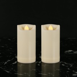 2" X 4" Battery Operated Flameless Candles with Timer, Waterproof Outdoor Flickering LED Pillar Candles for Home, Wedding Decoration, Slim Tall, Ivory Plastic, 2 Pack