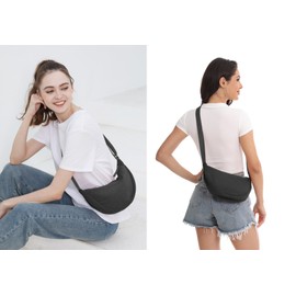 Nylon Crescent Crossbody Bag for Women Men Fanny Pack Crossbody Bag Dumpling Lightweight Travel Sling Bag, 01-black