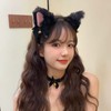Cosplay Girl fluffy cat ear headdress accessories with collar set,