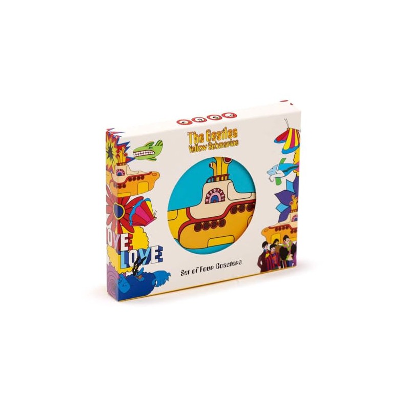Set of 4 Cork Novelty Coasters Beatles Yellow Submarine Kitchenware