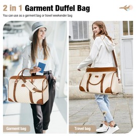 Tonyeee Convertible Duffel Garment Bag, Garment Duffle Bags for Travel, Carry on Garment Bag for Women, Overnight Bag Weekender Bag with Toiletry Bag, 2 in 1 Hanging Suitcase Suit, Beige