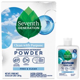 Seventh Generation Dishwasher Detergent Powder + Rinse Aid, Free & Clear, Biodegradable, Plant-Based & Fragrance-Free, Septic Safe