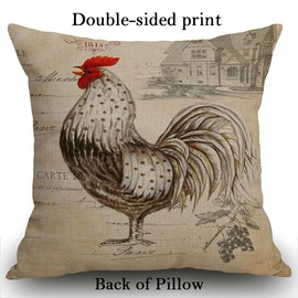 Smooffly Throw Pillow Case Retro Style Beige Chicken Rooster Farm House Cushion Cover 18x18 inch Linen Square Throw Pillow Cover for Living Room Sofa Couch Bed Pillowcase 45cm x 45cm