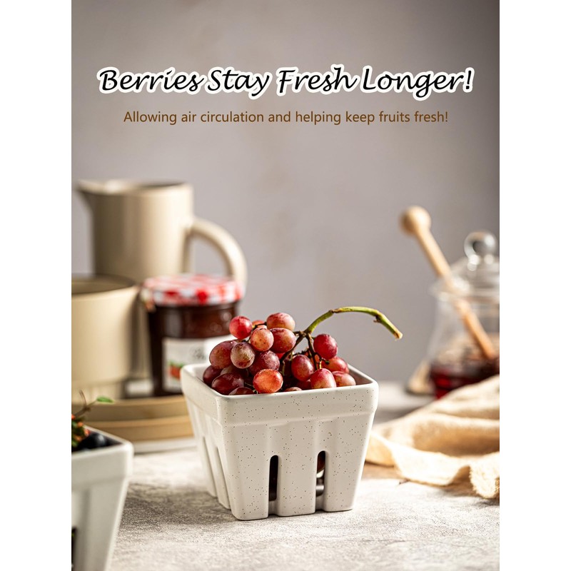Gomakren Ceramic Berry Basket Set of 2, Square Fruit Bowls