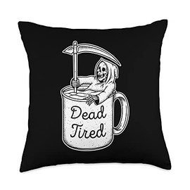 Smarty Pants Designs Dead Tired Skeleton Needs, Coffee Lover Throw Pillow, 18x18, Multicolor