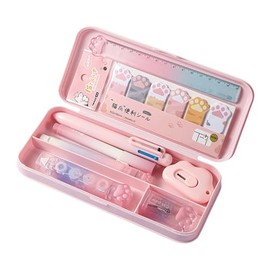 MOZXIRZ Juego de 9 piezas de papelería rosa lindo de pata de gato, suministros escolares kawaii, suministros de oficina, incluyendo bolígrafos, sacapu