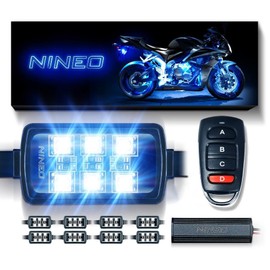 NINEO 8PCS Motorcycle RGB Led Light Kit, Multi-Color Atmosphere Underglow Lights with Memory Function and Red Brake Light, Fit for Most Family Motorcycles Carts Trikes ATV UTV