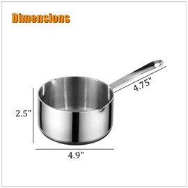 Lomoker Butter Warmer Pot, Small Sauce Pan, Thick 3-PLY Heavy Duty Stainless Steel Cooking Pot for Milk, Coffee, and Melting Chocolate, 0.5-Quart