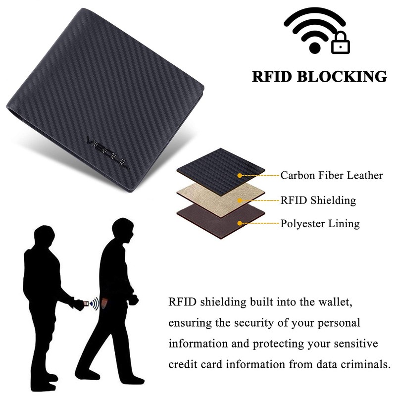 VISOUL Mens Bifold Wallet with 2 ID Windows Carbon Fiber