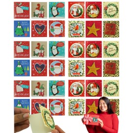 36PCs Mini Christmas Tags 12 Designs, Traditional Hand Finished Paper Tags, Cute Christmas Labels for Xmas Gifts and Wedding Gifts - 6cm