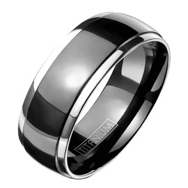 Fantasy Forge Jewelry Titanium Ring Mens Classic Black Wedding Band Anniversary Promise 8mm Size 9