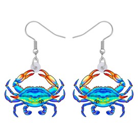 HUAGEO Acrylic Cute Hawaiian Crab Earrings Sea Animals Dangle Beach Party Favour Novelty Hypoallergenic Jewellery for Women Charms Gifts, Acrylic, No Gemstone