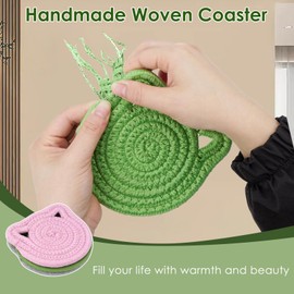 Adorila 3 Pack Cat Coasters for Cat Lovers, Cotton Woven Small Drink Coaters for Coffee Table Decor, Absorbent Tea Coaster for 4.4" Cups