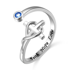 Yearace 925 Sterling Silver Cross Rings Inspirational Jewelry for Women Faith Hope Love Ring Gifts for Daughter Teen Friend Wrap Open Ring Adjustable Size 6
