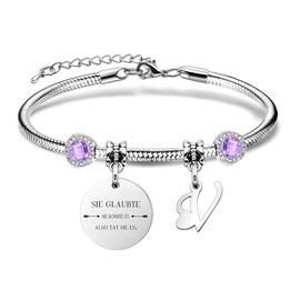 Yumioxa Initial Letter Bracelets Names Inspirational Gift Bracelets Purple Crystal Fashion Jewellery Encouragement for Give Women Sister Best Friends Colleague Graduation Birthday Bracelets, Stainless