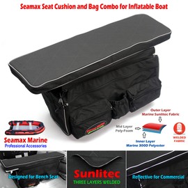 Seamax Sunlitec Inflatable Boat Bench Seat Cushion and Detachable Seat Bag Combo, with Reflective Line