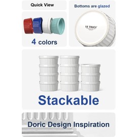 LE TAUCI Ramekins 4 OZ Oven Safe, Creme Brulee Ramekins, Pudding Custard Cups Souffle Ramiken, Dipping Sauce Dishes, Ceramic Ramekin Bowls Set of 6, White