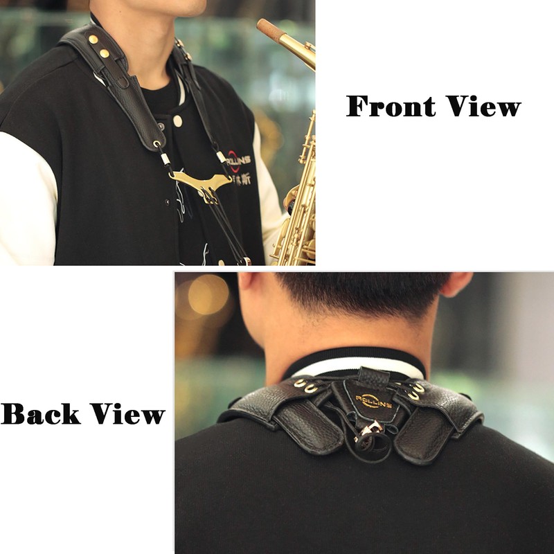 JIAMIAN Universal Black Genuine Leather Sax Neck Strap, Premium Saxophone