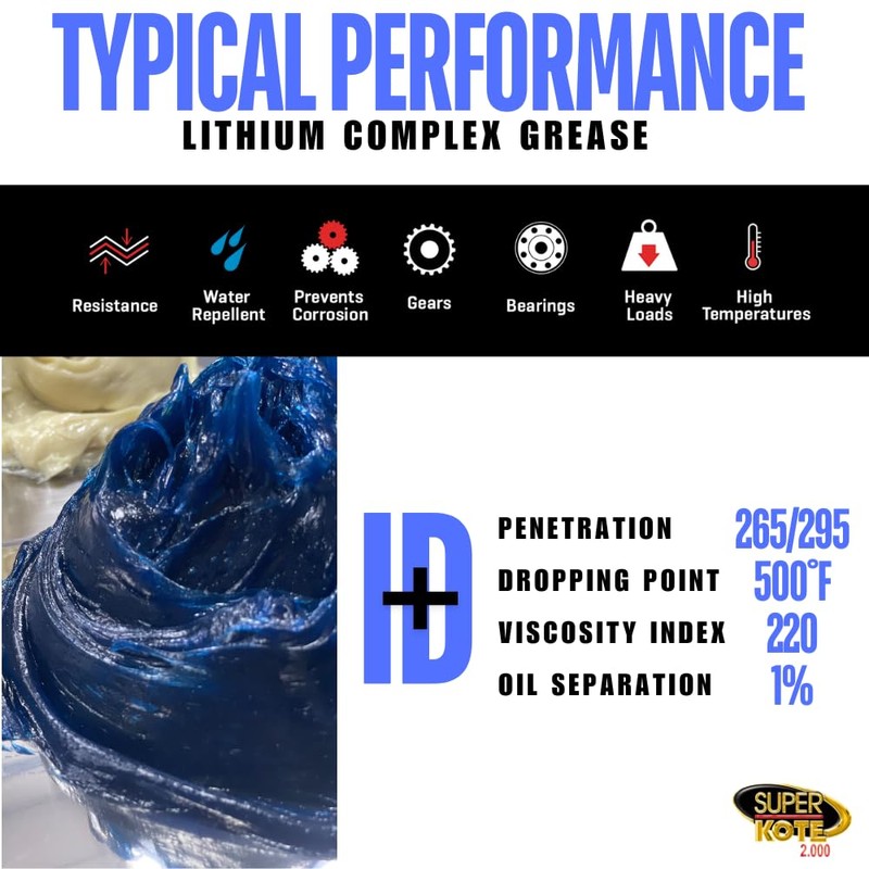 Lubricant Grease Superkote 2000 Multipurpose/Lithium Complex/Lubricant/EP/High Temp/Industry/Automotive/Blue Grease / 1lb