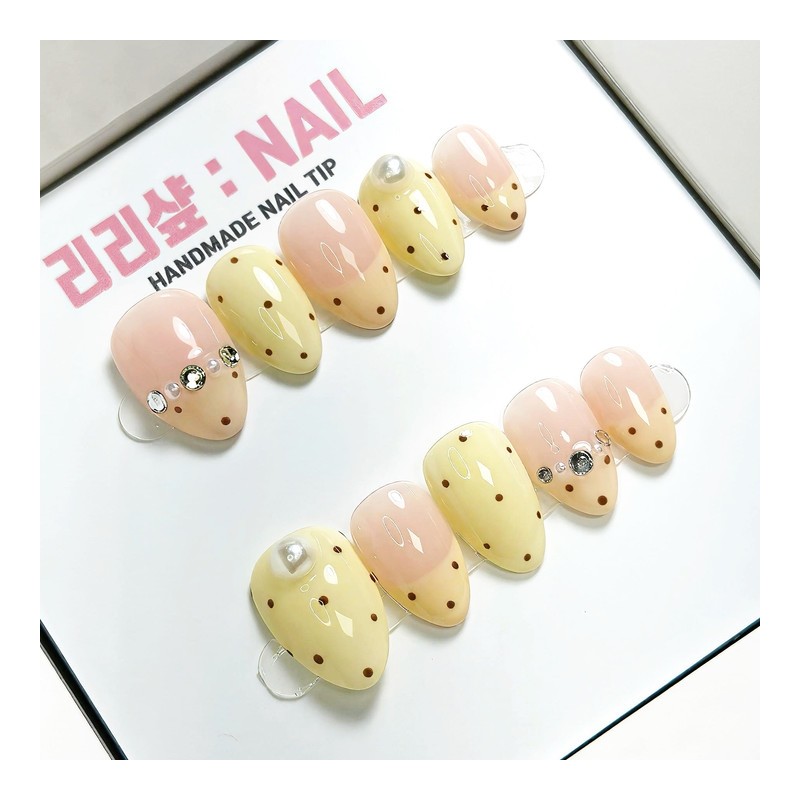 Honey Butter Lemon Handmade Nail Tips - Coffin / 허니버터