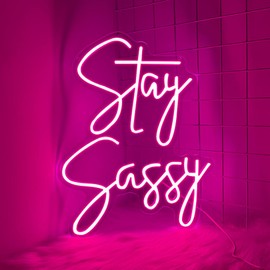 RuCvixkt Stay Sassy Neon Sign for Wall Decor, Beautiful Pink Sassy Neon Light Led Sign for Home Wedding Birthday Party Girls Bedroom Decoration, Shopping Mall Dressing Table Wall Decor
