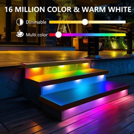 SLARY 8 Pack 7 inch RGB LED Hardscape Lighting Step Lights Retaining Wall Lights with Color Changing & Warm White Mode Low Voltage Landscape Paver Lights Waterproof Deck Lights for Outside Stairs Yard