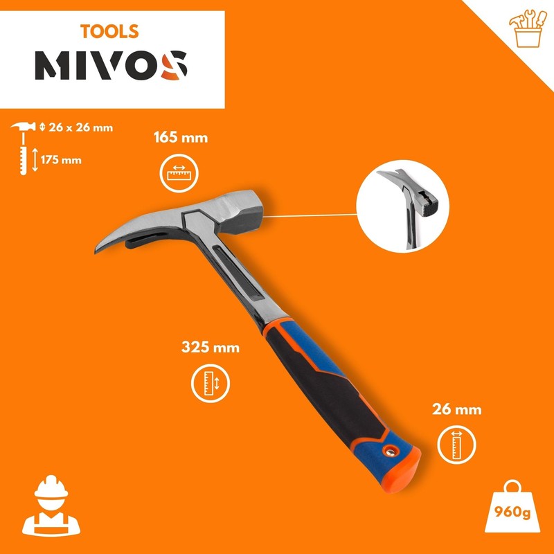 Mivos Roofing Hammer 600 g Head Weight - Forged All-Steel