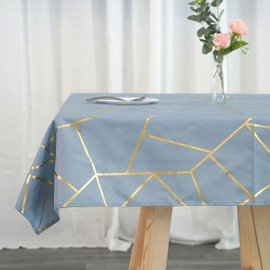 Gold Foil Geometric Pattern Tablecloth 54'' x 54''Inches for Morden Stylish Wedding Party Holiday Table Setting Decor, 100% Polyester - Dusty Blue