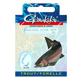 Trout Hooks Trout Gamakatsu/Leader – 3610 N – Sizes: 4/Leader Diameter 0.25 mm – colour: Nickel/Length: 100 cm