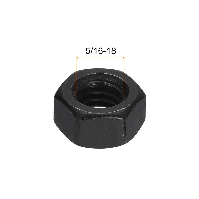 sourcing map 5/16-18 Hex Nuts, Carbon Steel Grade 8.8 Black