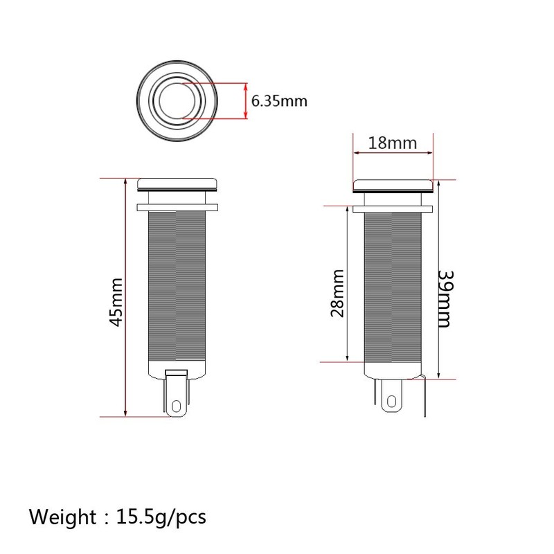 Alnicov Cylinder Clip End Pin Mono Panel Output Jack Socket