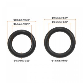 sourcing map Nitrile Rubber O-Rings 8.5mm 9.5mm OD 5.5mm 6.5mm ID 1.5mm Thick Seal Gasket, Black 100in1 Set