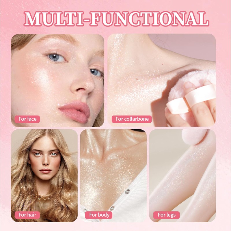 Noerrors Body Glitter Powder Puff Body Shimmer Powder Plush Peach