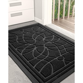 DEXI Front Door Mat, Welcome Mat Heavy Duty Non Slip Low Profile Outside Doormat for Entryway, Patio, Garage, High Traffic Areas, 2'x3', Black