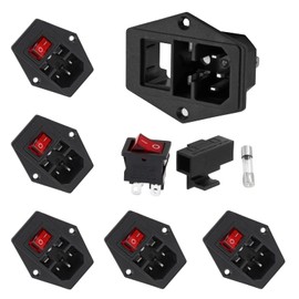 Qjaiune 6PCS IEC320 C14 Inlet Power Plug Socket, 250V 10A AC Rocker Switch 3 Pin Socket Plug, Male Power Socket with Fuse Rocker Switch, AC Entry Module Plug with 5A Fuse Switch