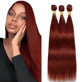 Tuheerst Straight Human Hair Bundles #33 Reddish Brown Human Hair 3 Bundles 50 g/PC Human Hair Extensions Real Hair Wefts Bundles Double Weft Remy Hair for Woman 24 26 28 Inches