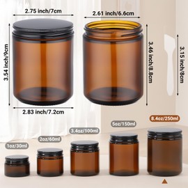 Segbeauty 8.5oz Round Amber Glass Jars with Lids, 2pcs 250ml Empty Cosmetic Containers for Sample, Refillable Storage Containers with Inner Liners, Wide Mouth Thick Glass Jar for Creams Lotions