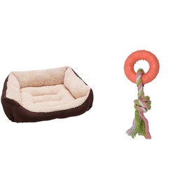 Fancy Pets Cama Spaniel para Perro Chica 53 cm x 44 cm Color Café  Juguete Cuerda con Aro de Caucho para Perro                                        