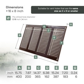 Vent Systems 16" x 8" Inch (Overall Dimensions) - Brown - Air Vent Cover Metal Air Return Grill - Built-in Pest Guard Screen - HVAC Vent Duct Cover for Home Improvement