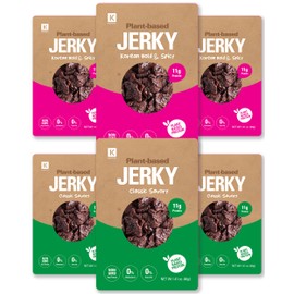 Korean Classic Savory and Bold & Spicy Vegan Jerky – 11g Plant-Based Non-GMO Soy Protein, Low-Fat On the Go Snack - 150 Calories Per Bag, 1.35oz. Pack of 6