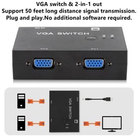 Snblzhef 2 in 1 Out VGA Switch Video Converter 2 in 1 Out VGA Switcher for PC Monitor Projector Display Laptop
