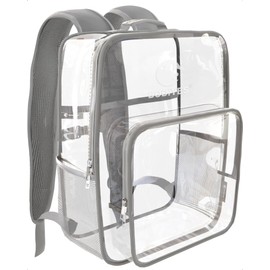 BODiYES 17" Clear Backpacks for School- 26L Extra Large Clear Backpack Heavy Duty, Reinforced Recyclable Material Clear Bookbag for College Workplace Security (17" XL, Grey)