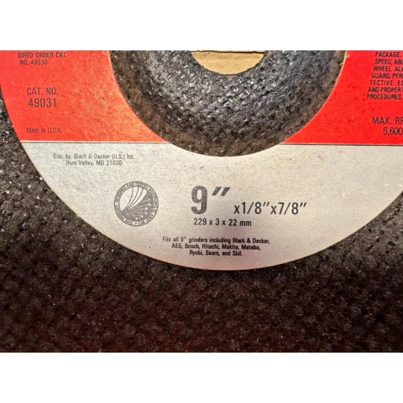 Black & Decker 5 Pack 9"x1/8"x7/8" Cut-off Wheel - Metal